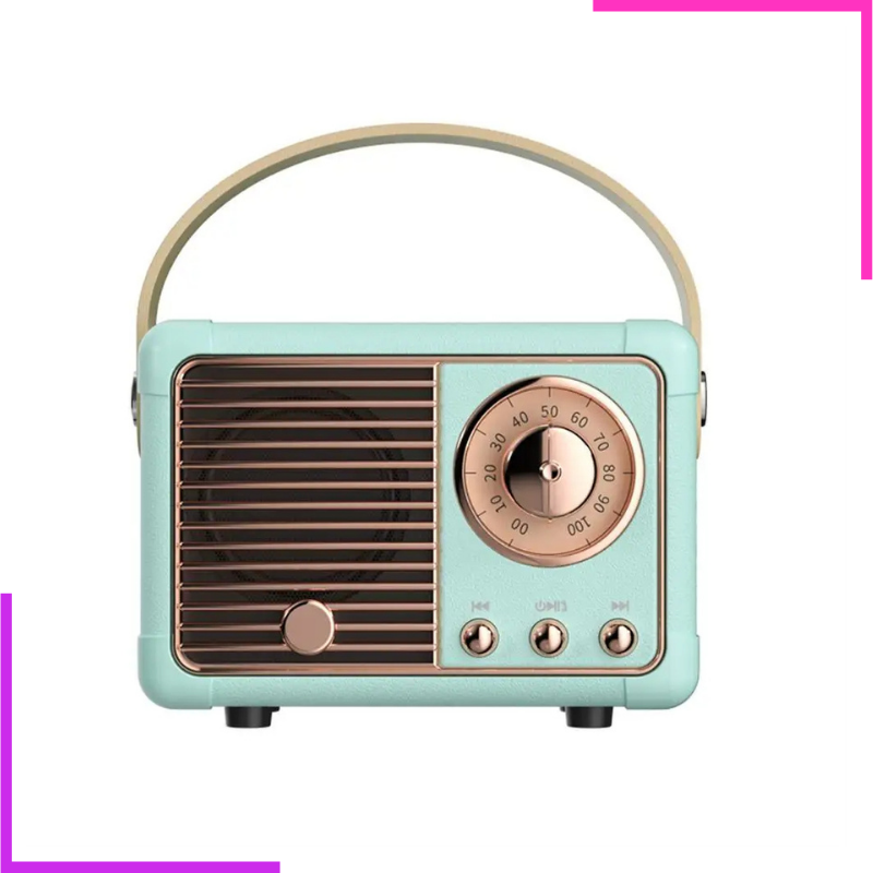 255-_mini_haut_parleur_bluetooth_portable_retro_1 Mini Haut Parleur Bluetooth Portable vert Retro vert