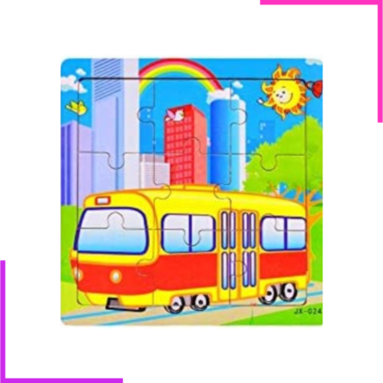 Puzzle éducatif en bois transport bus