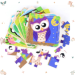 Puzzle éducatif en carton de bois hibou, lion, lapin, éléphant