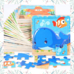 Puzzle éducatif en carton de bois hibou, lion, lapin, éléphant