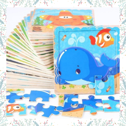 Puzzle éducatif en carton de bois hibou, lion, lapin, éléphant