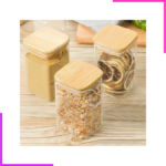 Lot de 3 Bocaux Carré 280ML avec Couvercle en Bambou