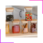 Lot de 3 Bocaux Carré 280ML avec Couvercle en Bambou – Image 3
