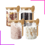 Bocaux en verre et bambou avec cuillères