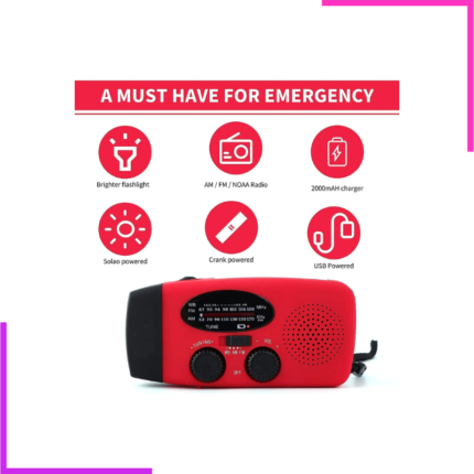 Radio de secours multifonction avec manivelle et lampe LED