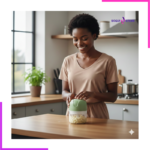 Hachoir électrique gris utilisé par une femme dans une cuisine moderne