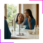 Miroir maquillage double face sur table