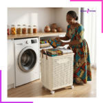Panier à linge  durable, spacieux et facile à rouler pour une buanderie organisée.