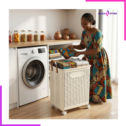 Panier à linge  durable, spacieux et facile à rouler pour une buanderie organisée.