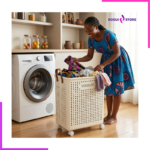 Panier à linge  durable, spacieux et facile à rouler pour une buanderie organisée.